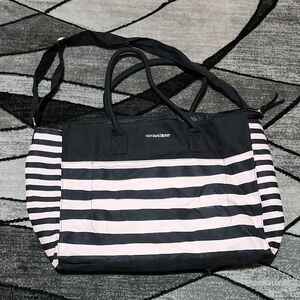 VICTORIA SECRET 2016 CANVAS ICONIC SIGNATURE STRIPES GETAWAY TRAVEL BAG
